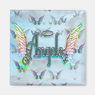 Word Art Angel met Wings & Halo - Regenboog gekleu Magneet