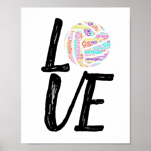 Word Art Ball Design Love Netball Poster (Voorkant)