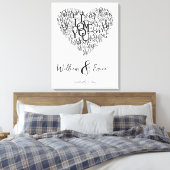 Word Art Bruiloft Hart 1e Verjaardag Canvas Afdruk (Insitu (Slaapkamer))
