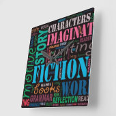 Word Art Clock van Fiction Writer Vierkante Klok (Hoek)