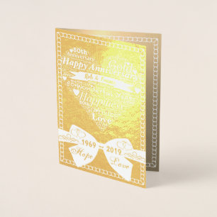 Word Art Gepersonaliseerde 50e Golden Jubileum Kaa Folie Kaarten