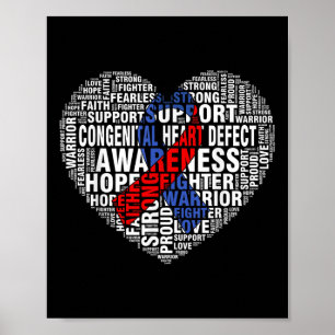 Word Art Hart Rood & Kamp; Blauw Ribbon CHD Bewust Poster
