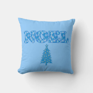 Word Art - Knoop gevarieerd met bomen blauw Kussen