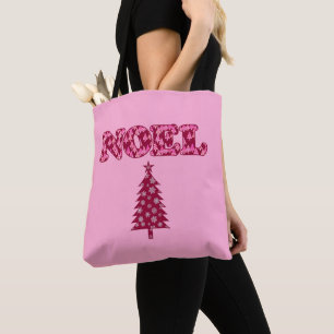 Word Art - Noel patterde met bomen in Bourgogne Draagtas