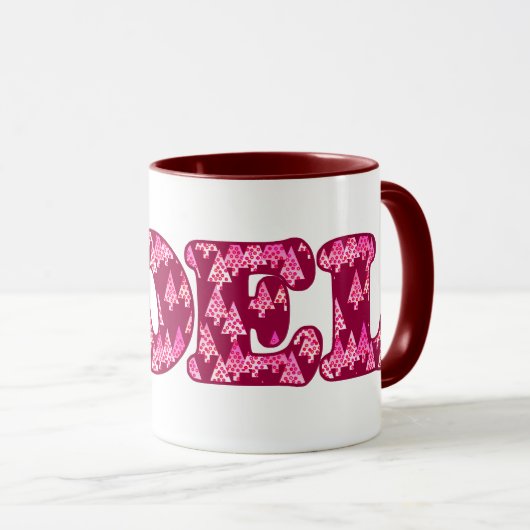 Word Art - Noel patterde met bomen in Bourgogne Mok (Voorkant rechts)