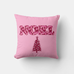 Word Art - Noel patterde met bomen in Bourgogne T Kussen