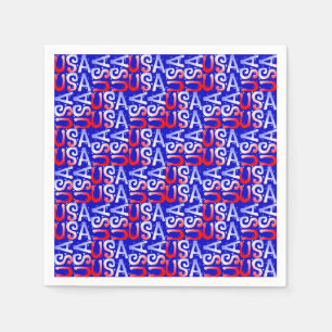 Word Art USA Text, Blue-PAPER PARTY NAPKINS Servet
