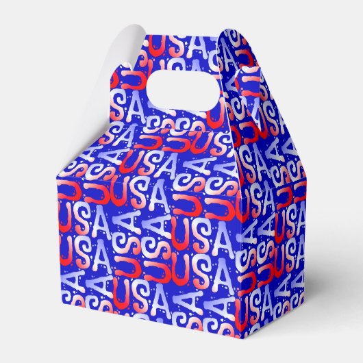 Word Art USA Text, Blue-party FAVOR BOX, gable Bedankdoosjes (Voorkant Zijde)