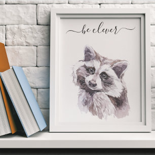 Word Clever Raccoon Nursery Child Woodland Poster