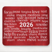 Word Cloud 2026 op rood leer Muismat (Voorkant)