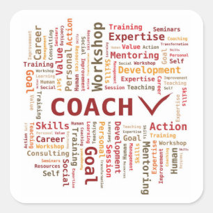 Word Cloud Coach-expertise - rood Sinaasappel Vierkante Sticker