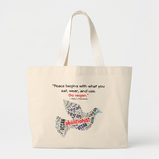 Word-Cloud Dove & Quote "Abolitionist Vegan" Grote Tote Bag (Voorkant)