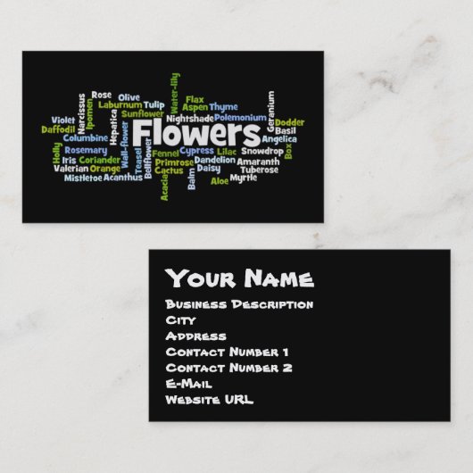 Word Cloud Flowers Visitekaartje (Voorkant / Achterkant)