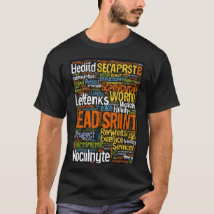 Word cloud: leiderschap, service, integriteit, tea t-shirt