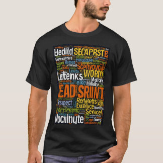 Word cloud: leiderschap, service, integriteit, tea t-shirt