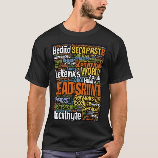 Word cloud: leiderschap, service, integriteit, tea t-shirt (Voorkant)