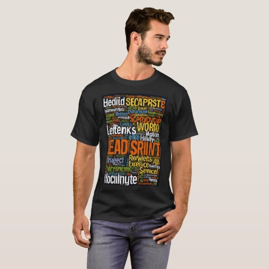 Word cloud: leiderschap, service, integriteit, tea t-shirt (Voorkant volledig)