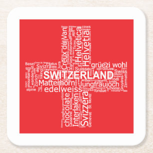 Word Cloud over Zwitserland Vierkante Kartonnen Onderzetter