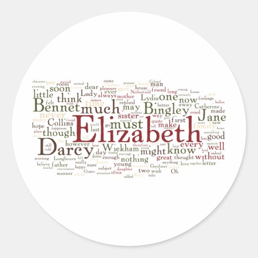 Word Cloud Pride en Prejudice Ronde Sticker (Voorkant)