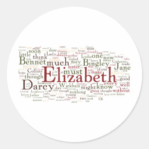 Word Cloud Pride en Prejudice Ronde Sticker