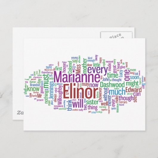 Word Cloud Sense en Sensibility Briefkaart (Voorkant / Achterkant)