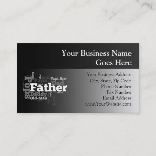 Word Collage zwart-wit van pater Visitekaartje