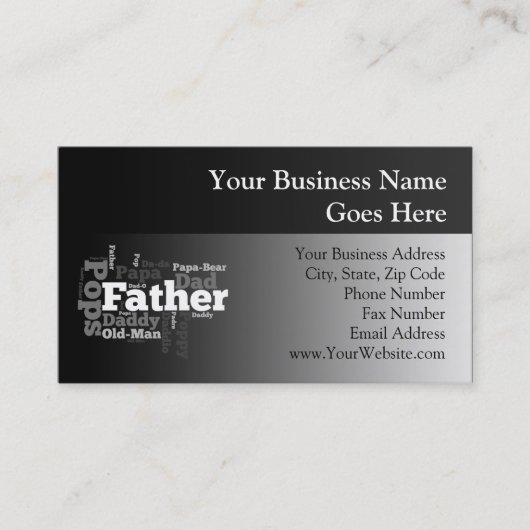 Word Collage zwart-wit van pater Visitekaartje (Voorkant)