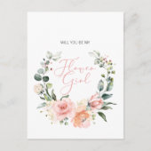 Word Je Mijn Bloemenmeisje Roze Script Bloemen Uitnodiging Briefkaart (Voorkant)