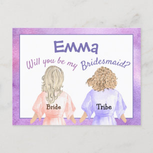 Word Je Mijn Bruidsmeisje/Meisjes in badjassen/lil Uitnodiging Briefkaart