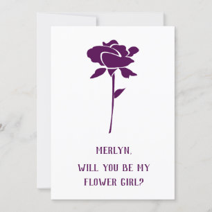 Word jij mijn Bloemenmeisje Paarse Roos bruiloft Kaart