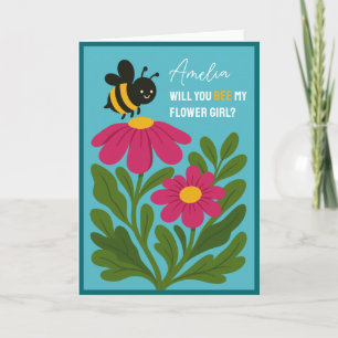 Word jij mijn Bloemenmeisje Schattigee hommel Kaart