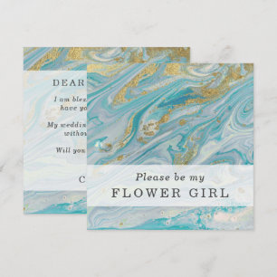 Word jij mijn Bloemenmeisje Turquoise & Gold Kaart