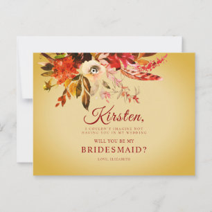 Word jij mijn bruidsmeisje Autumn Floral Gold? Briefkaart