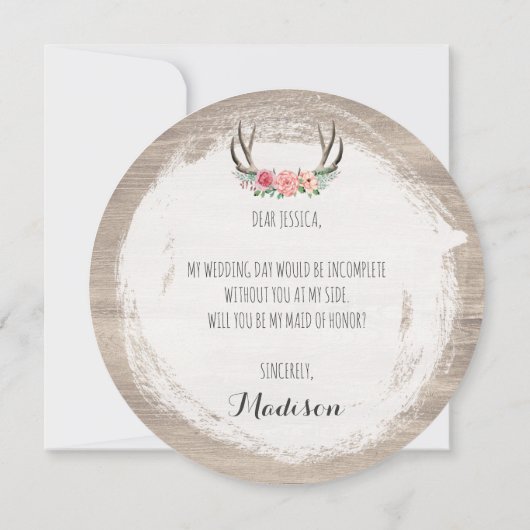 Word jij mijn bruidsmeisje? Bloemengewei rustiek Kaart (Achterkant)