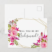 Word jij mijn bruidsmeisje briefkaart rozen? (Voorkant / Achterkant)