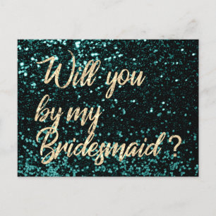 Word jij mijn bruidsmeisje Cali Green Gold Script? Uitnodiging Briefkaart