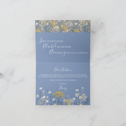 Word jij mijn bruidsmeisje? Daisy Floral Bridal Kaart (Binnen)