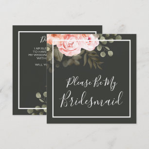 Word jij mijn bruidsmeisje Elegant Roze Bloemen Ka Kaart