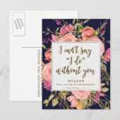 Word jij mijn bruidsmeisje kaart boho bloemenmarin (Voorkant / Achterkant)