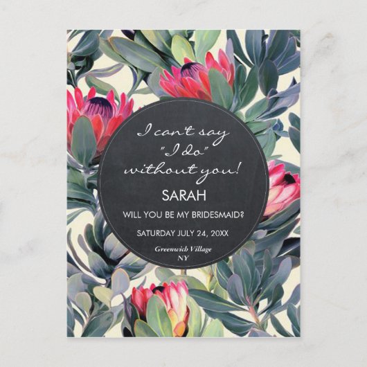 Word jij mijn bruidsmeisje Tropical Floral briefka Uitnodiging Briefkaart (Voorkant)