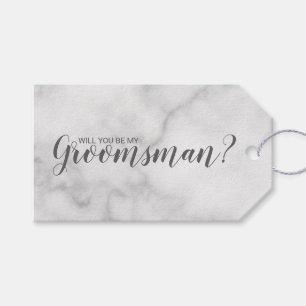 Word jij mijn groomman? Modern wit marmer Cadeaulabel