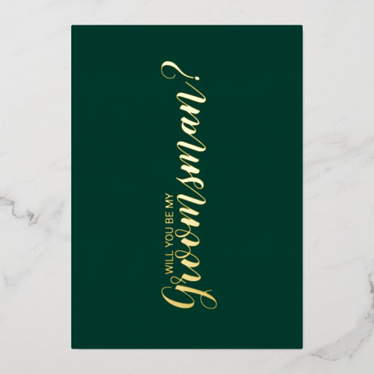 Word jij mijn groomman? Smaragd en goud Folie Uitnodiging (Voorkant)