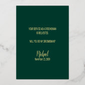 Word jij mijn groomman? Smaragd en goud Folie Uitnodiging (Achterkant)