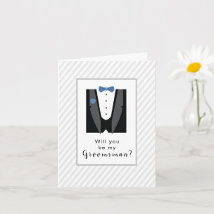 Word jij mijn Groomsman? Tux met blauw Stropdas Kaart