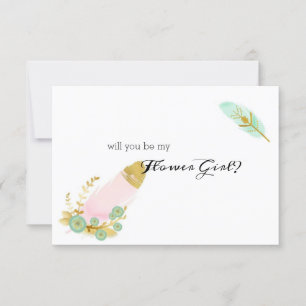 Word mijn Bloemenmeisje Boho Pink en Gold Feat