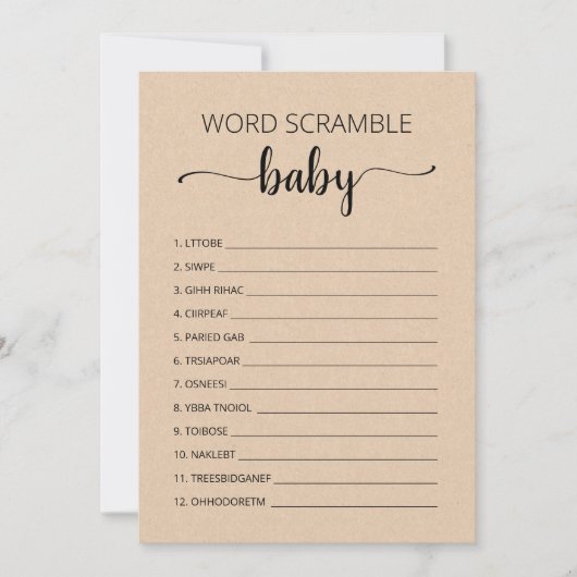 Word Scramble Baby Jeu Baby shower partie Carte (Devant)