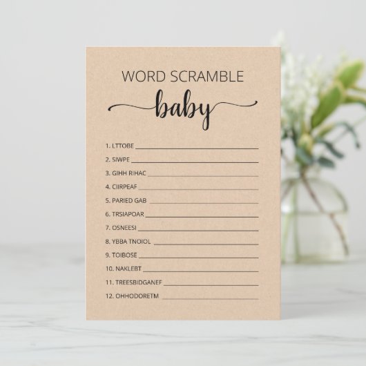 Word Scramble Baby Jeu Baby shower partie Carte (Debout devant)