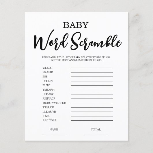 Word Scramble Baby shower Game (Voorkant)