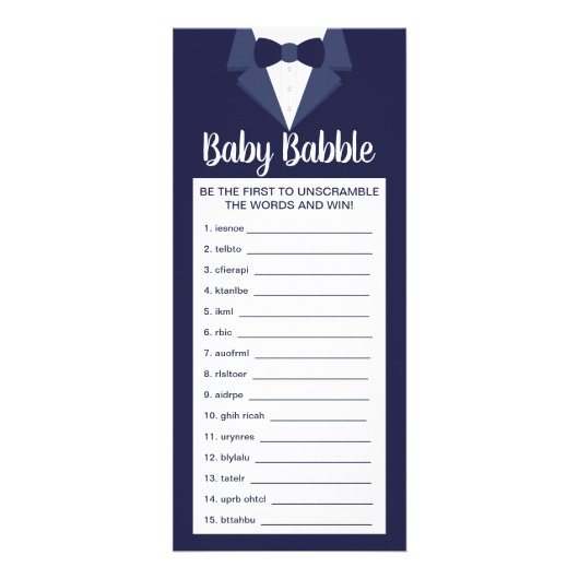 Word Scramble Baby shower Game, 25-pack Reclamekaart (Voorkant)