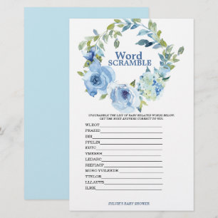 Word Scramble Blue Boy Baby shower Game